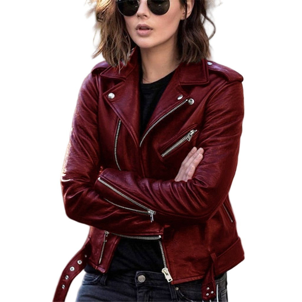 Dames Motorjacke met Asymmetrische Rits en Revers 1