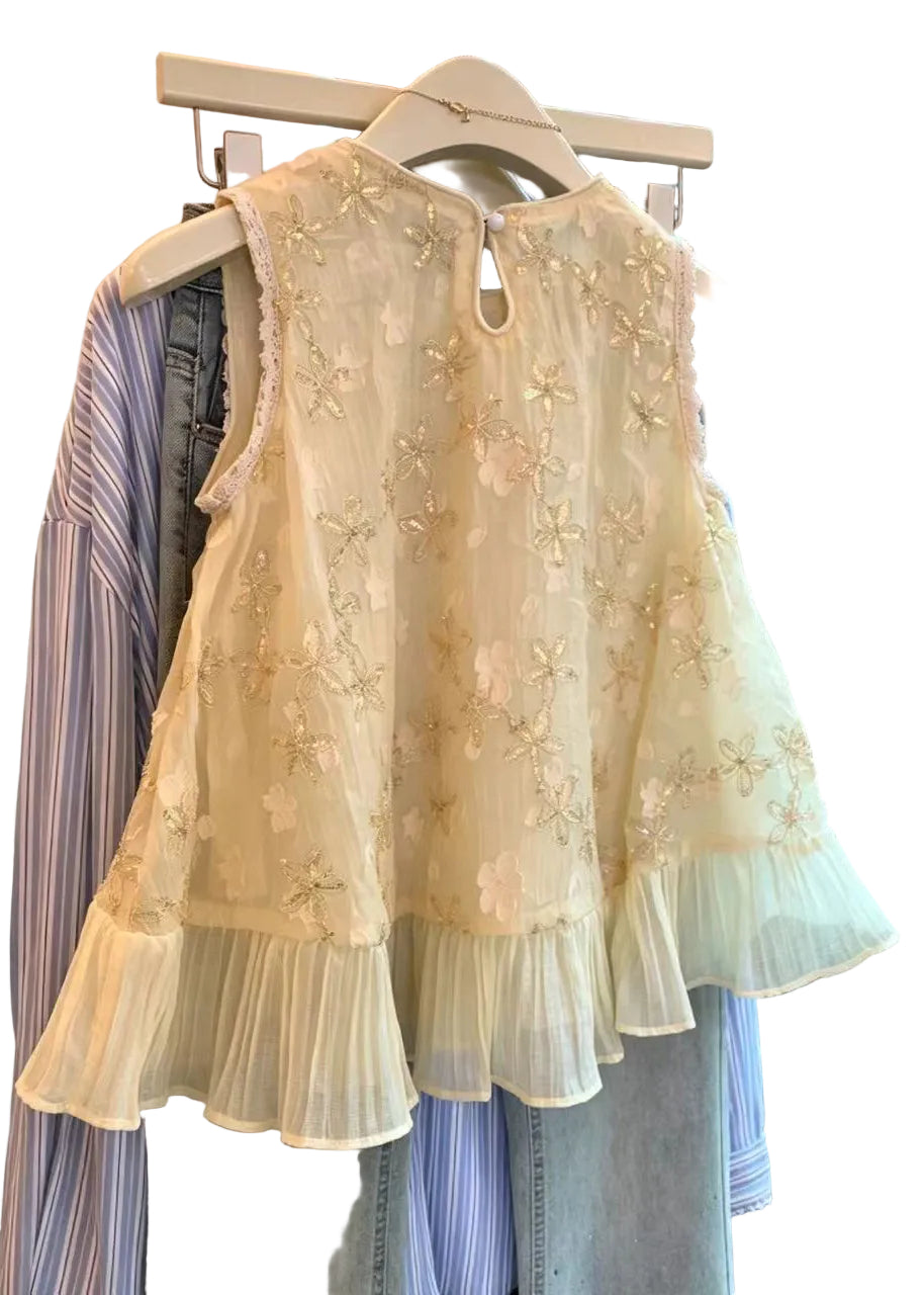 Dames Mouwloos Shirt Patchwork Casual 1
