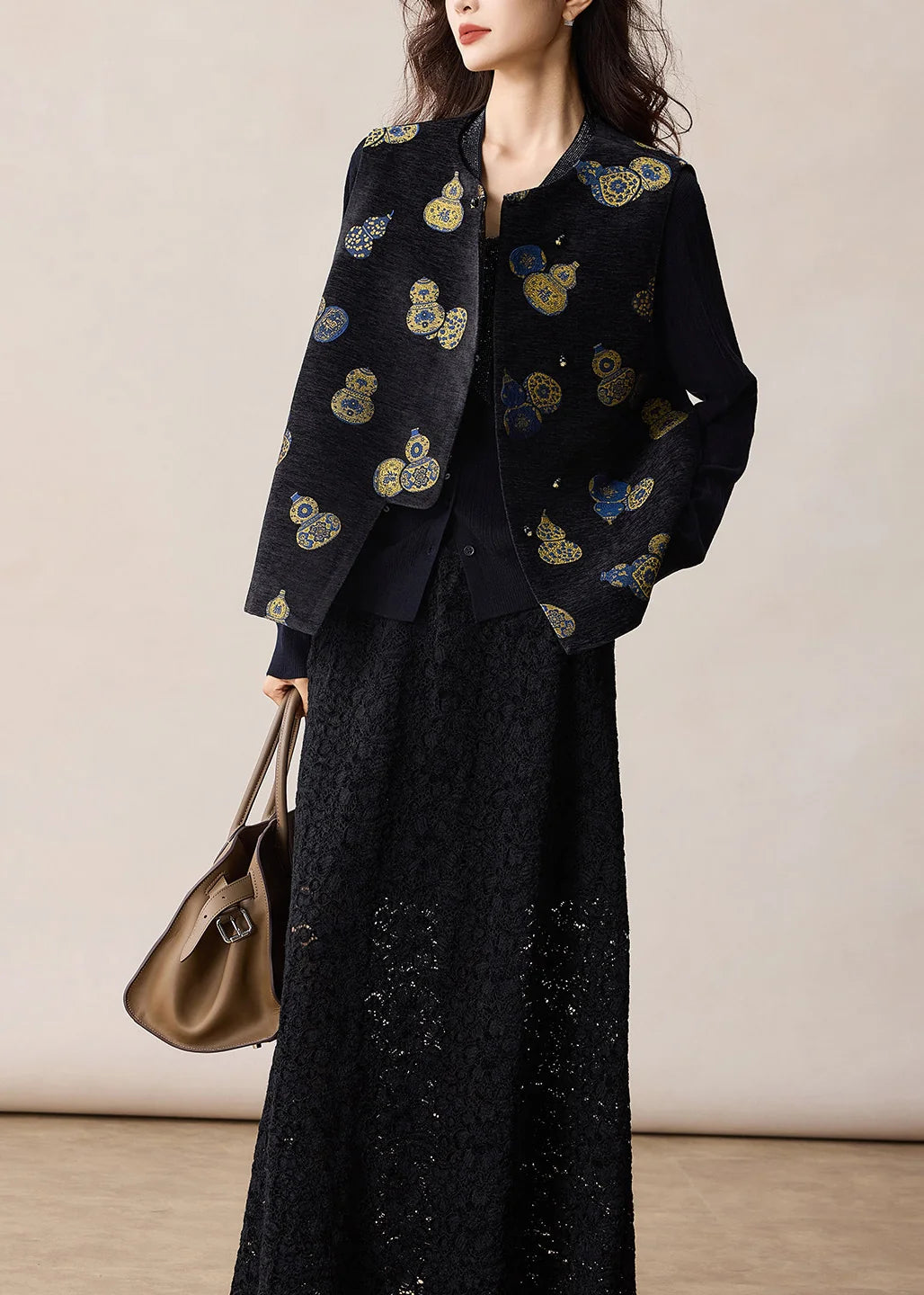 Dames Mouwloos Vest Jacquard Chinese Stijl 1