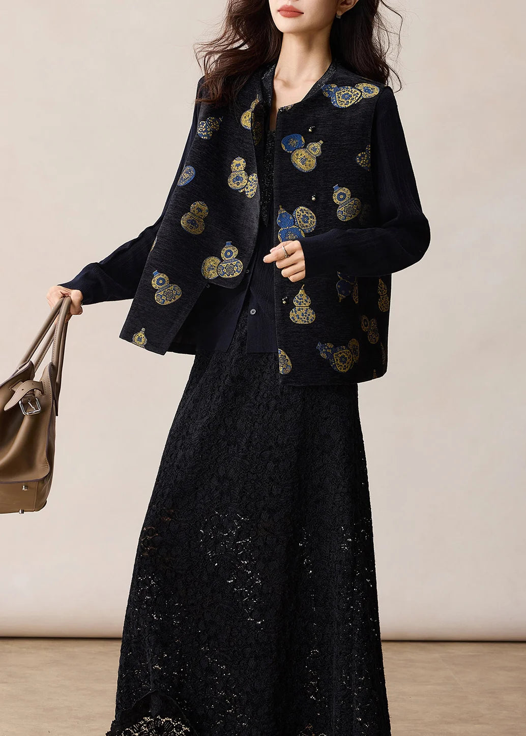 Dames Mouwloos Vest Jacquard Chinese Stijl 3