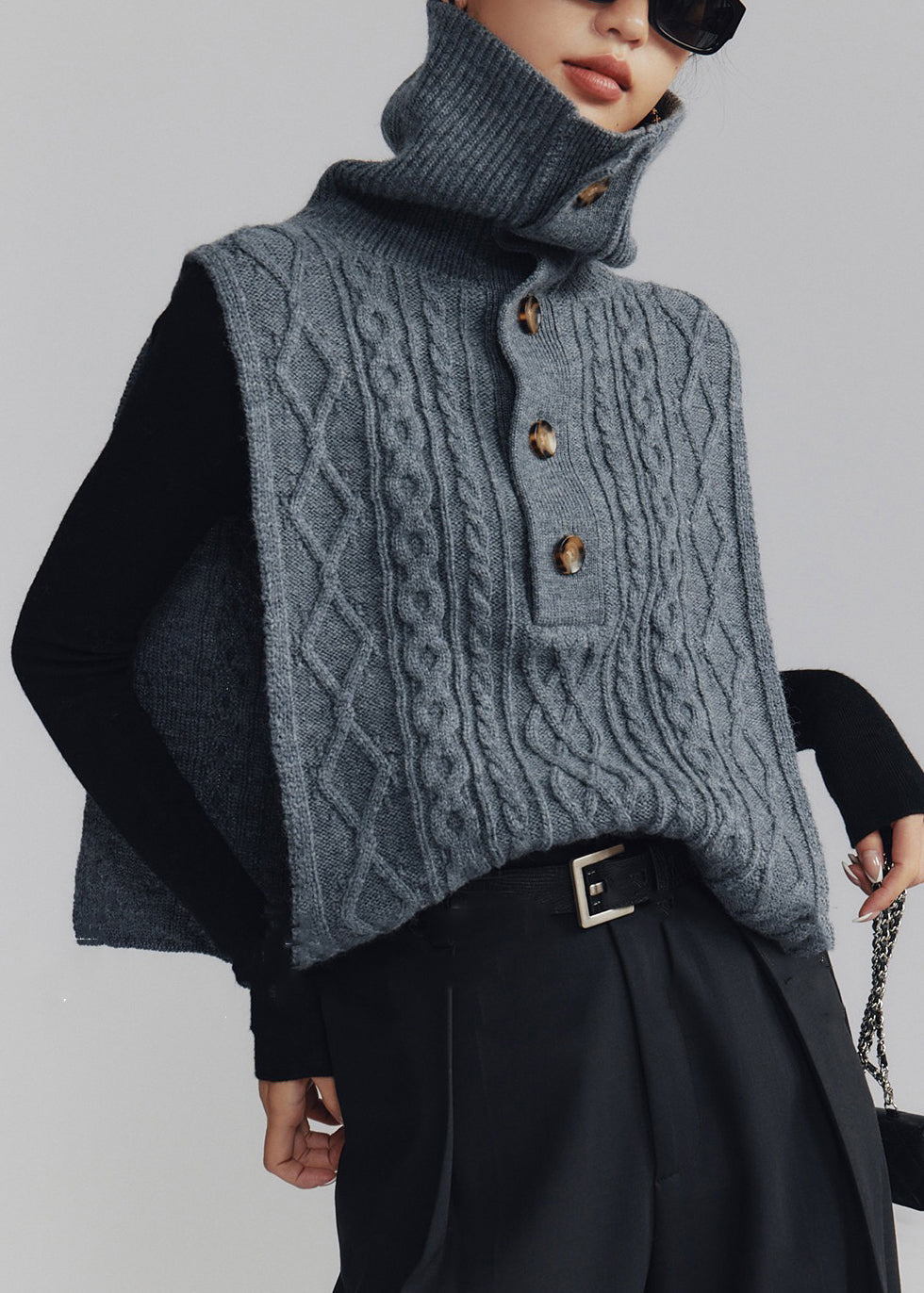 Dames Mouwloos Vest met Col en Knoop 4