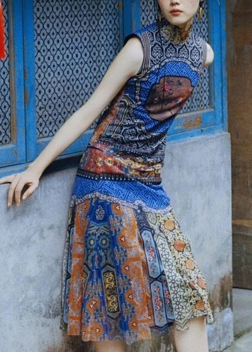 Dames Mouwloze Jurk Boheemse Print Patchwork 1