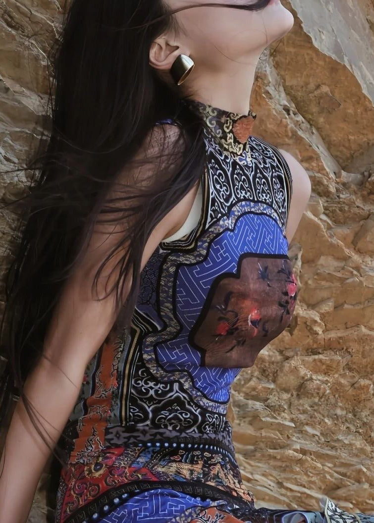 Dames Mouwloze Jurk Boheemse Print Patchwork 4