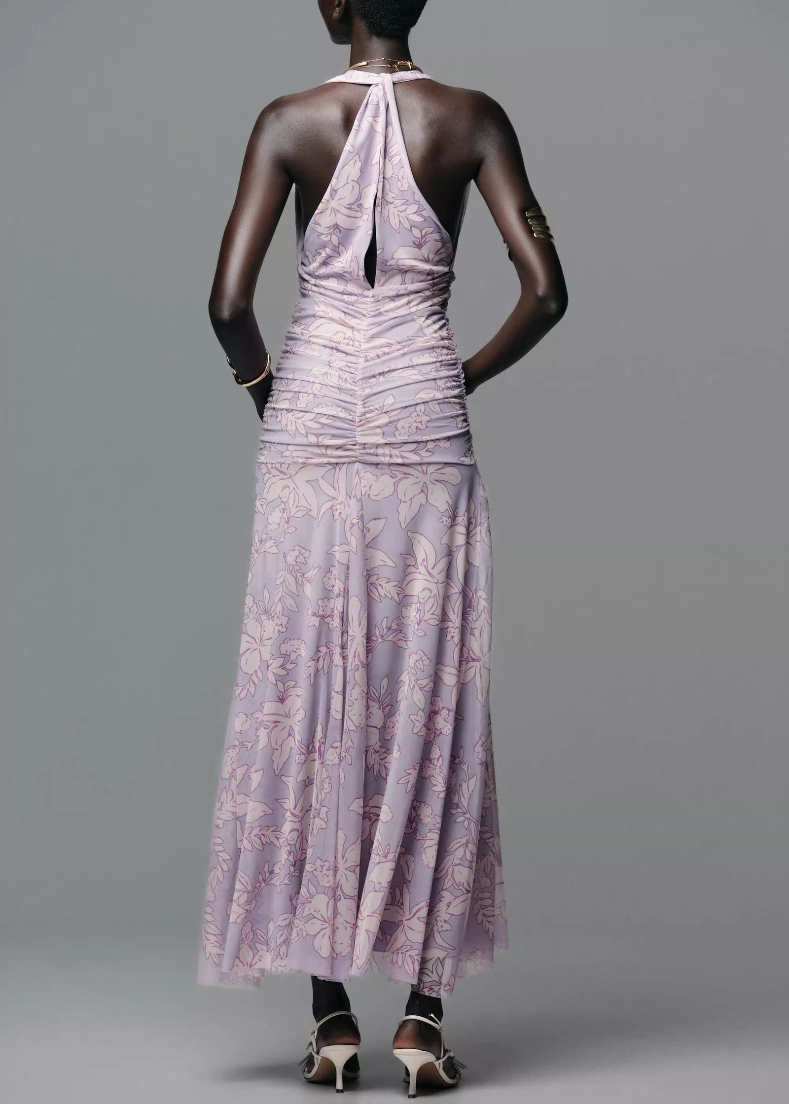Dames Mouwloze Jurk Tule V-hals Print 3