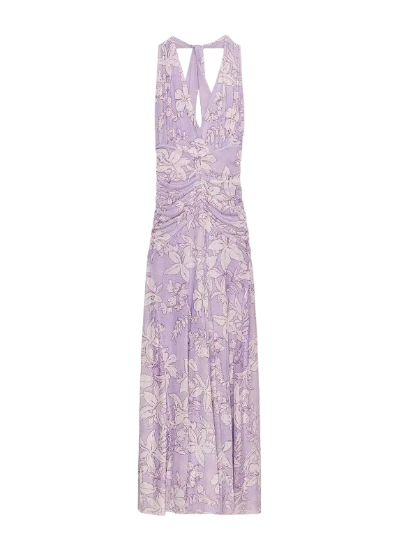 Dames Mouwloze Jurk Tule V-hals Print 4