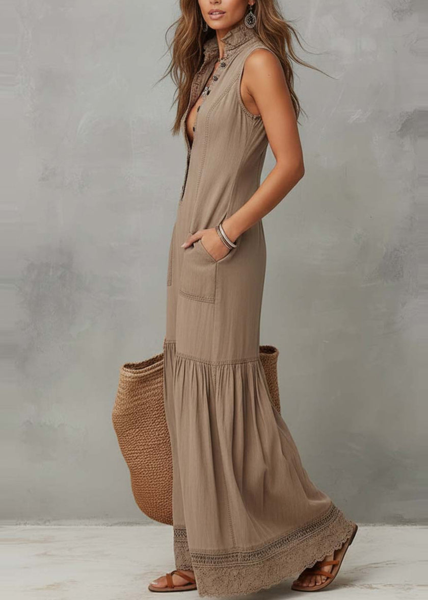 Dames Mouwloze Jurk V-hals Patchwork Design 1