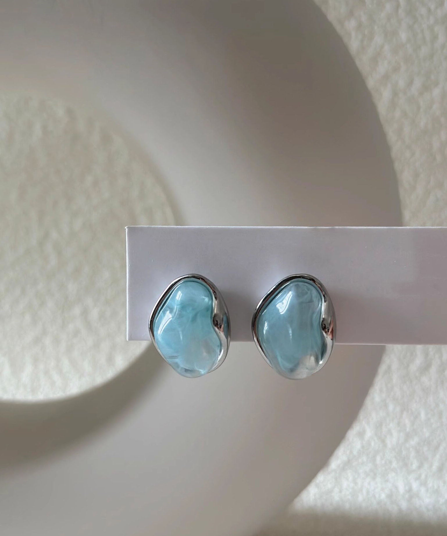 Dames Oorbellen Asymmetrisch Mintblauw Amber Design 3