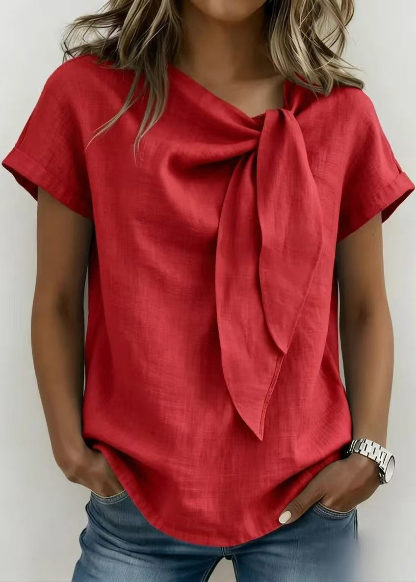 Dames Overhemd Korte Mouwen Casual Stijl met Veters 2