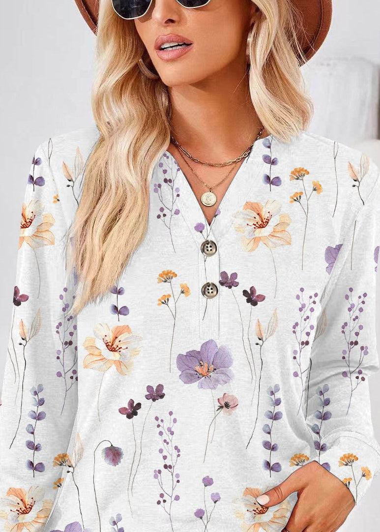 Dames Overhemd V-hals Print Grote Maten Herfststijl 4