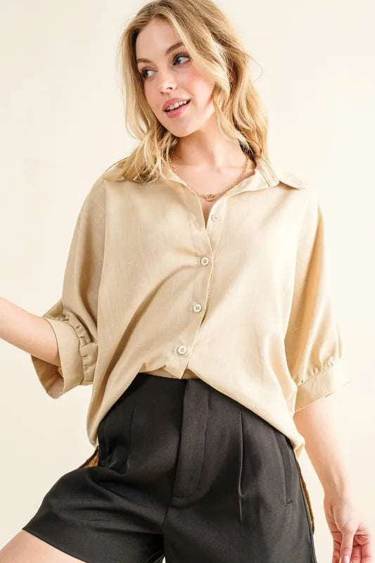 Dames Oversized Blouse Knoopsluiting Linnen 1