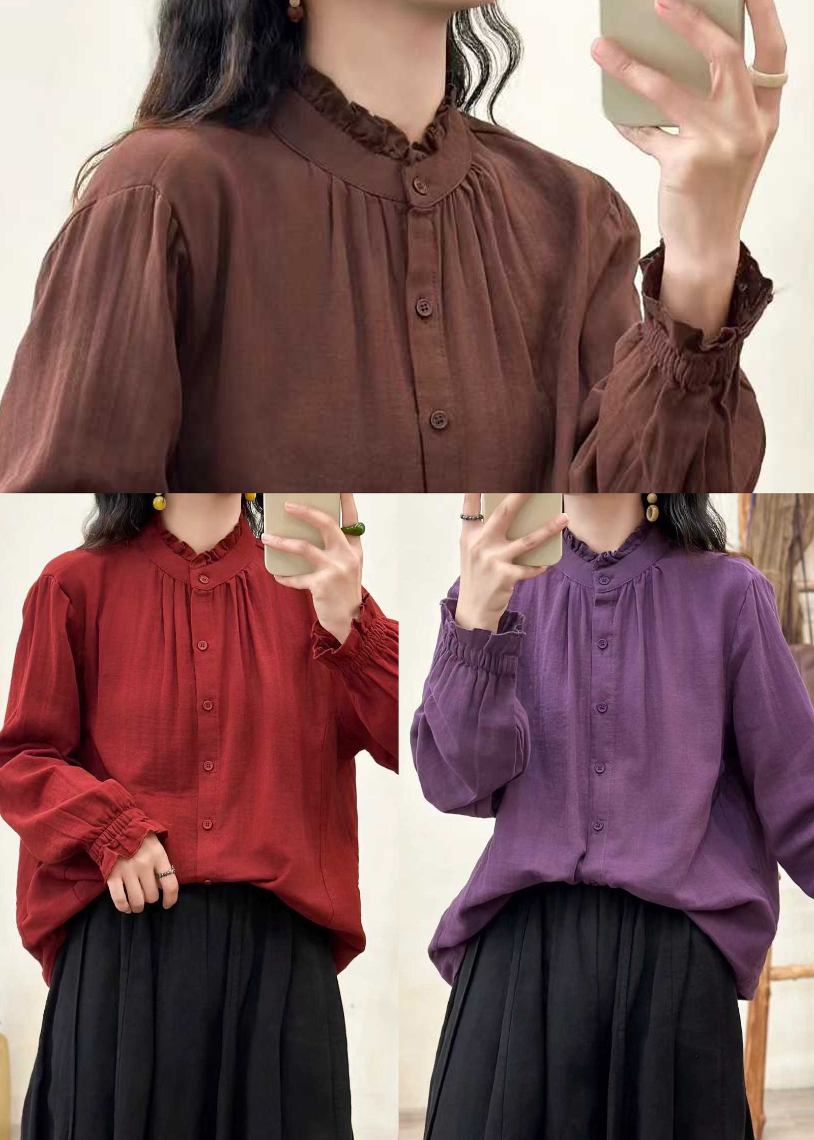 Dames Oversized Blouse met Opstaande Kraag 4