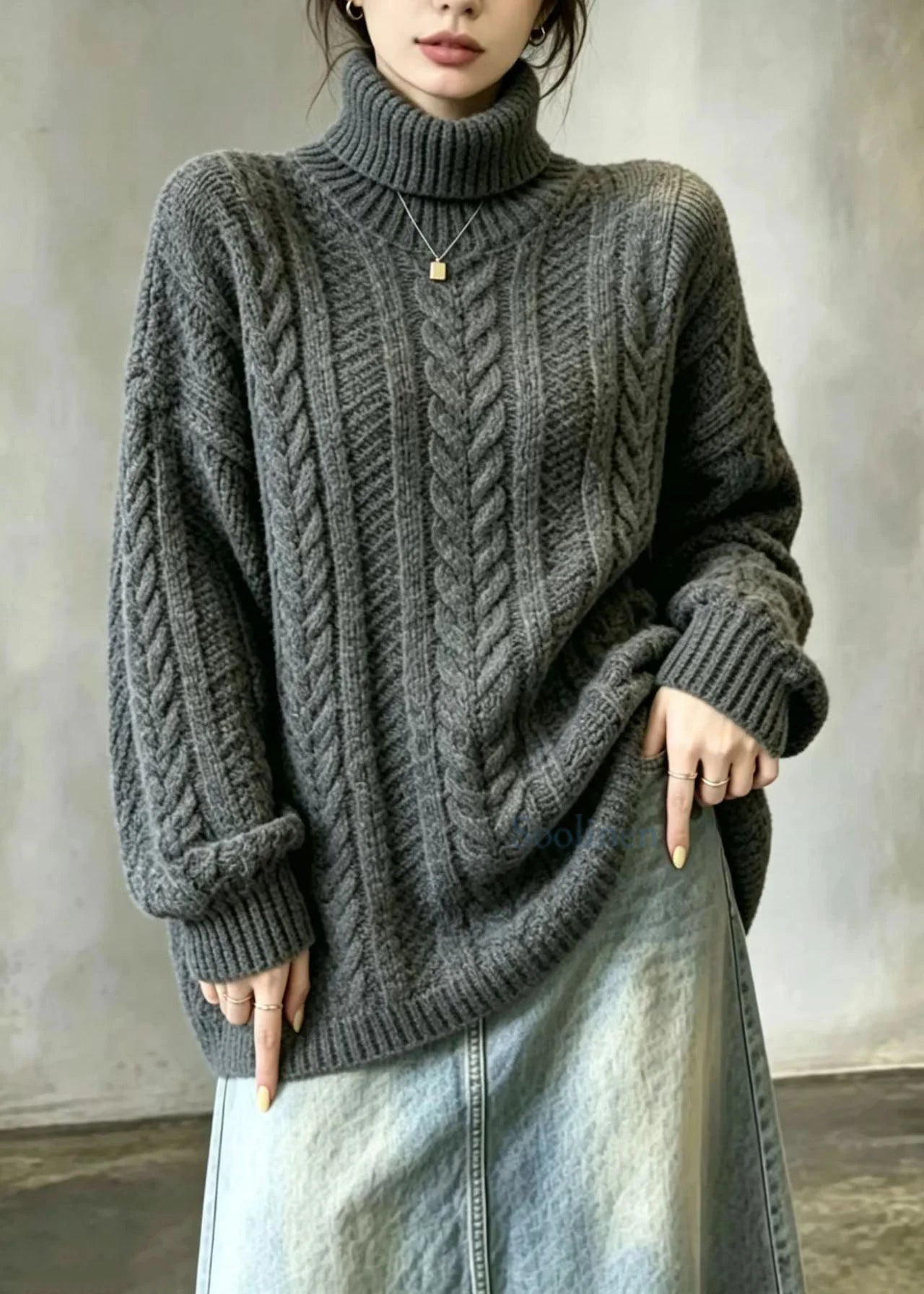 Dames Oversized Coltrui Kabelgebreid 2