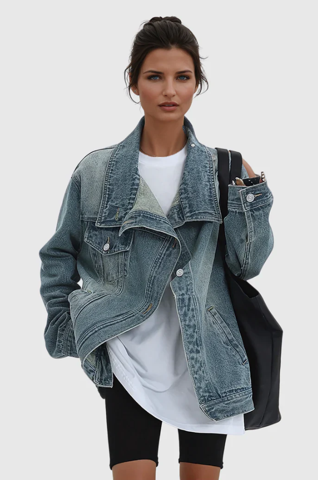 Dames Oversized Denim Jacket Asymmetrisch Design 3