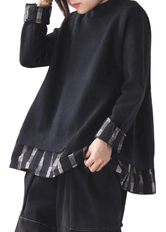 Dames Oversized Gebreide Blouse met O-hals 0