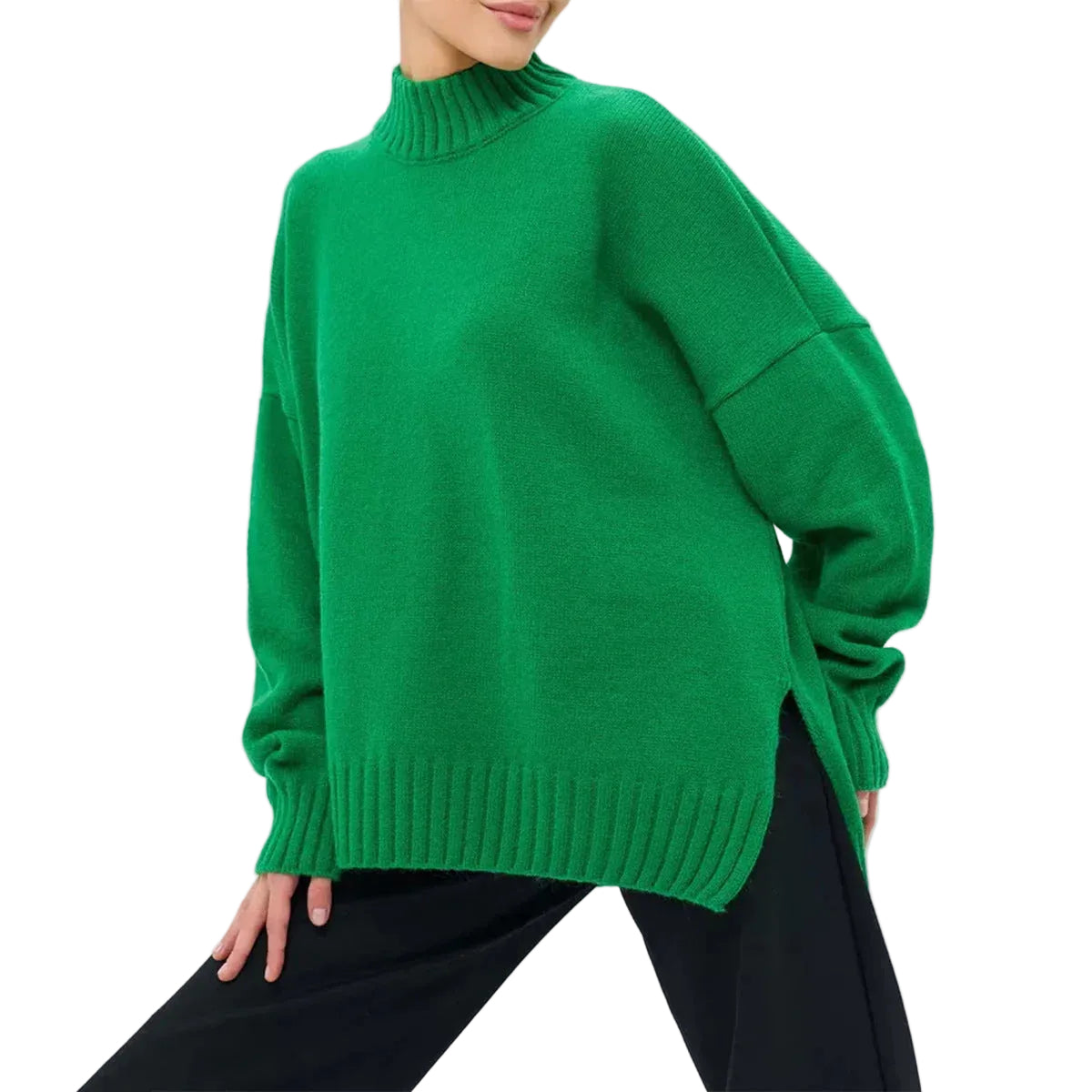 Dames Oversized Gebreide Trui met Halfhoge Hals 0
