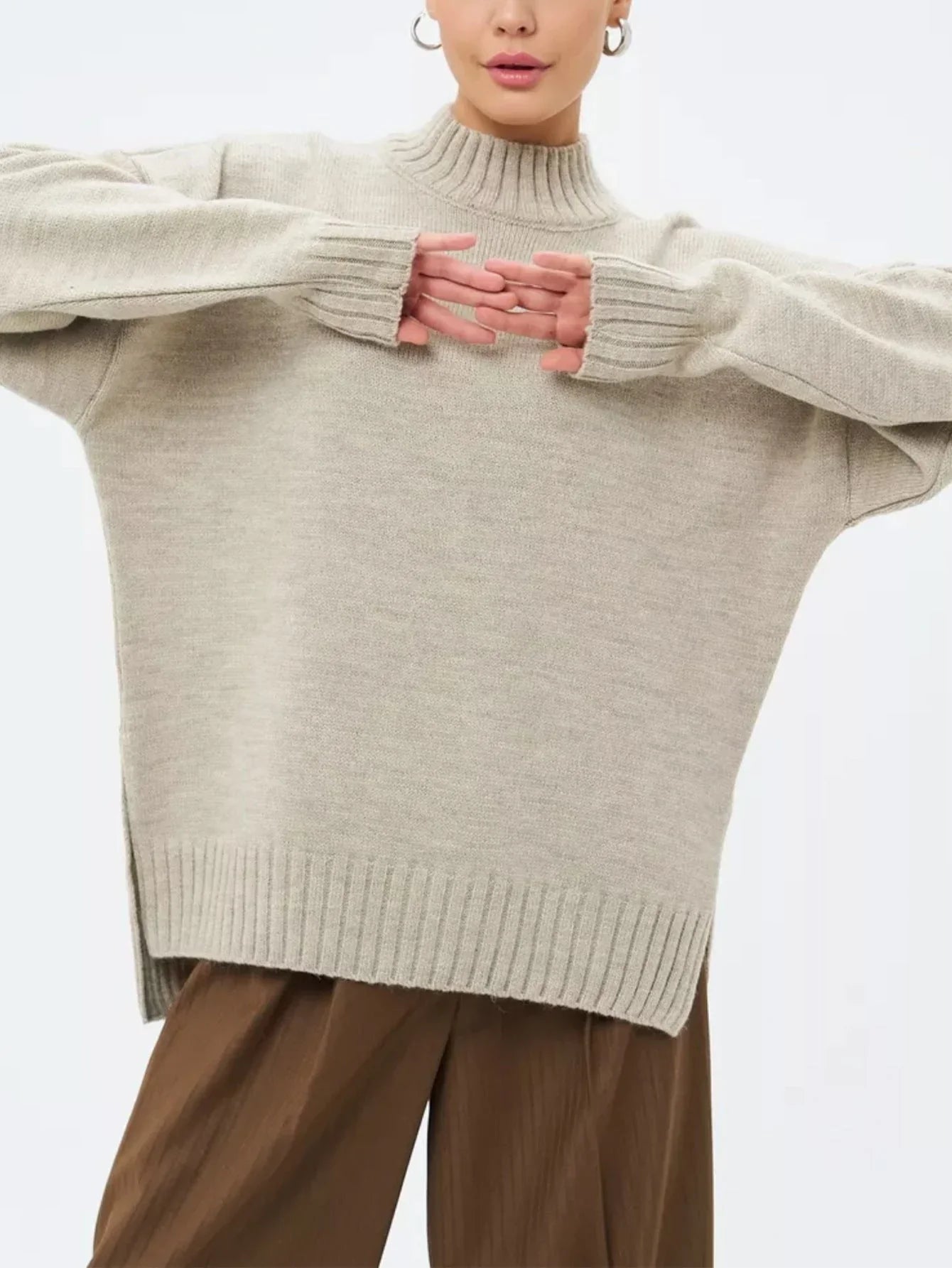 Dames Oversized Gebreide Trui met Halfhoge Hals 8