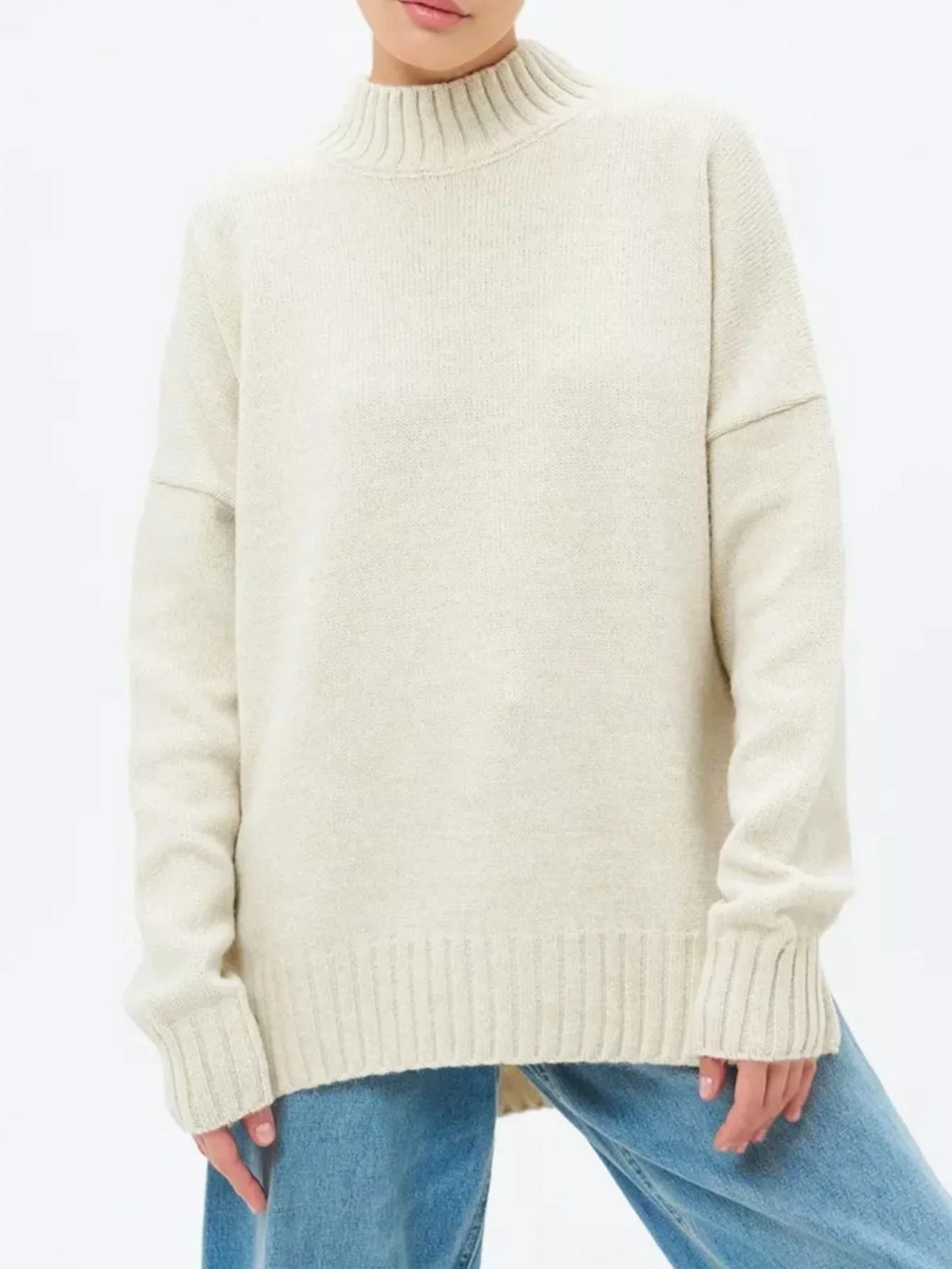 Dames Oversized Gebreide Trui met Halfhoge Hals 9
