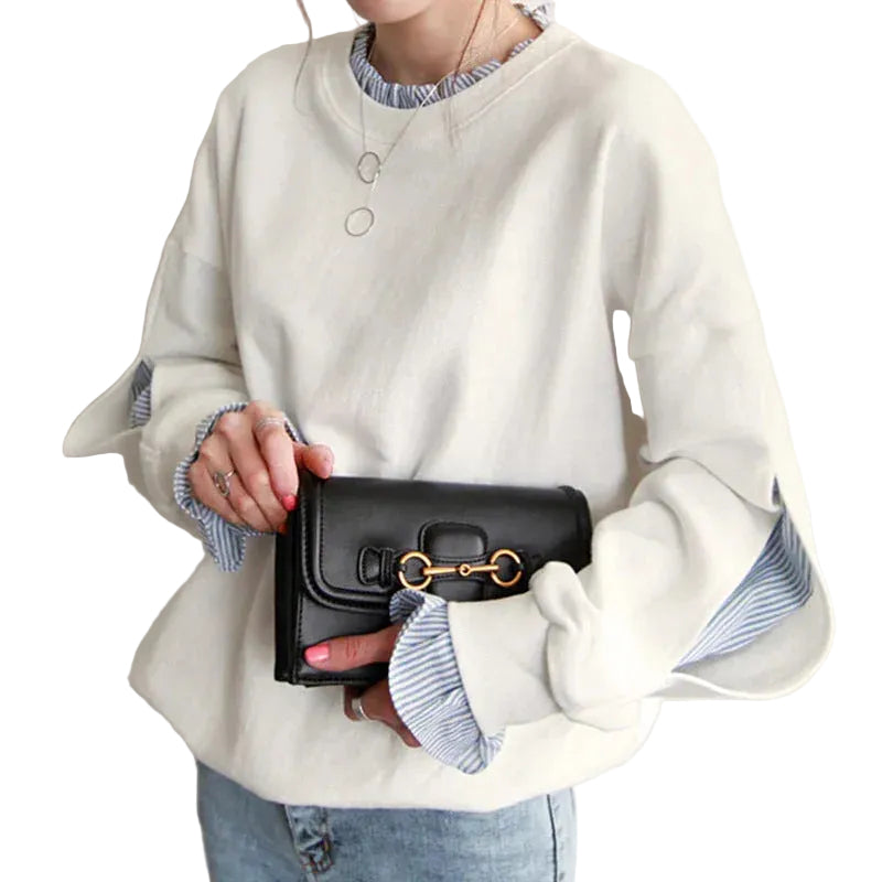 Dames Oversized Sweatshirt met Ruches en Gelaagde Manchetten 0