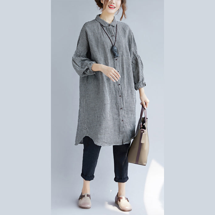 Dames Oversized T-shirt met Geruite Print en Omgeslagen Kraag 3