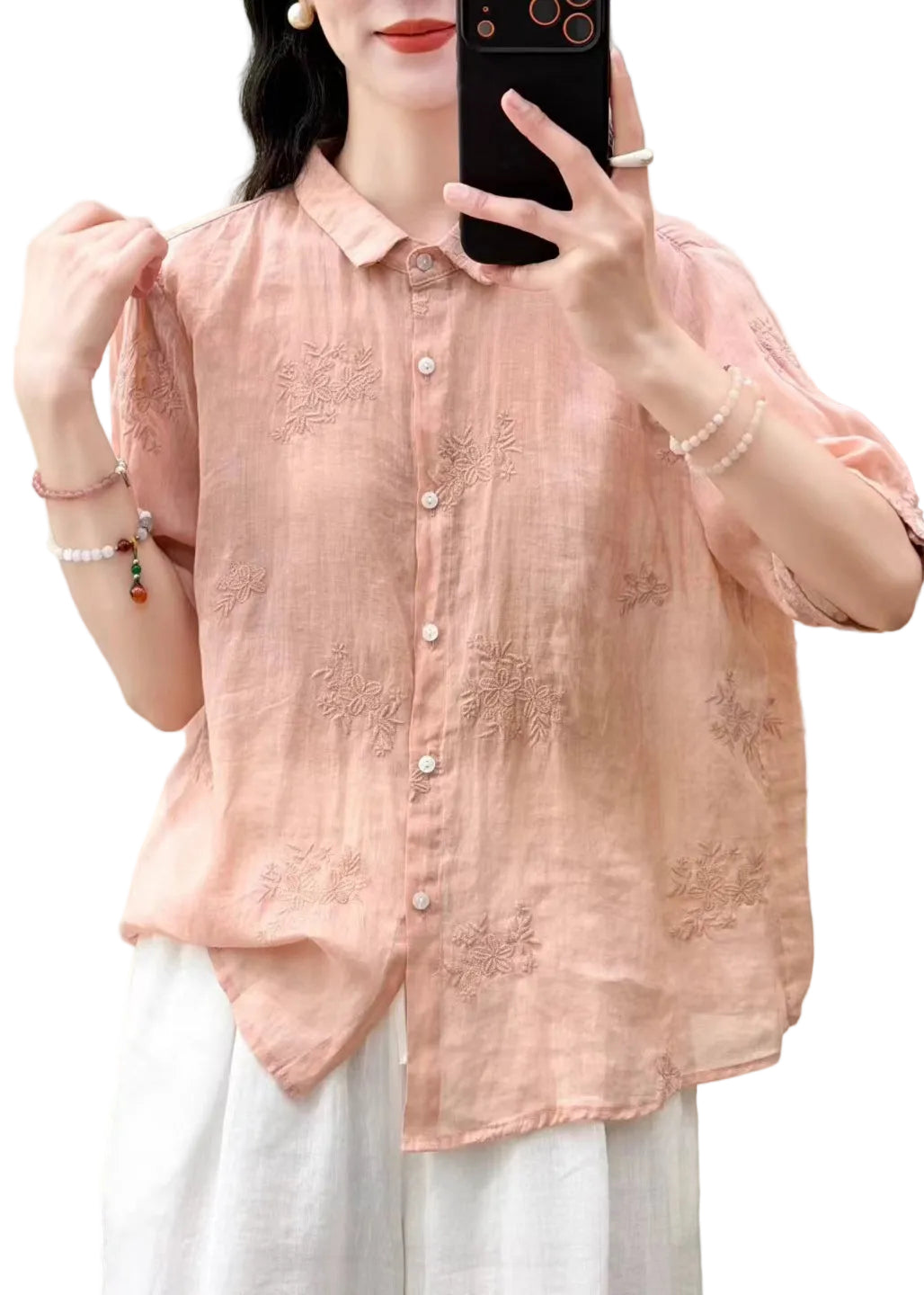 Dames Oversized Top Geborduurd voor Casual Zomerse Stijl 2