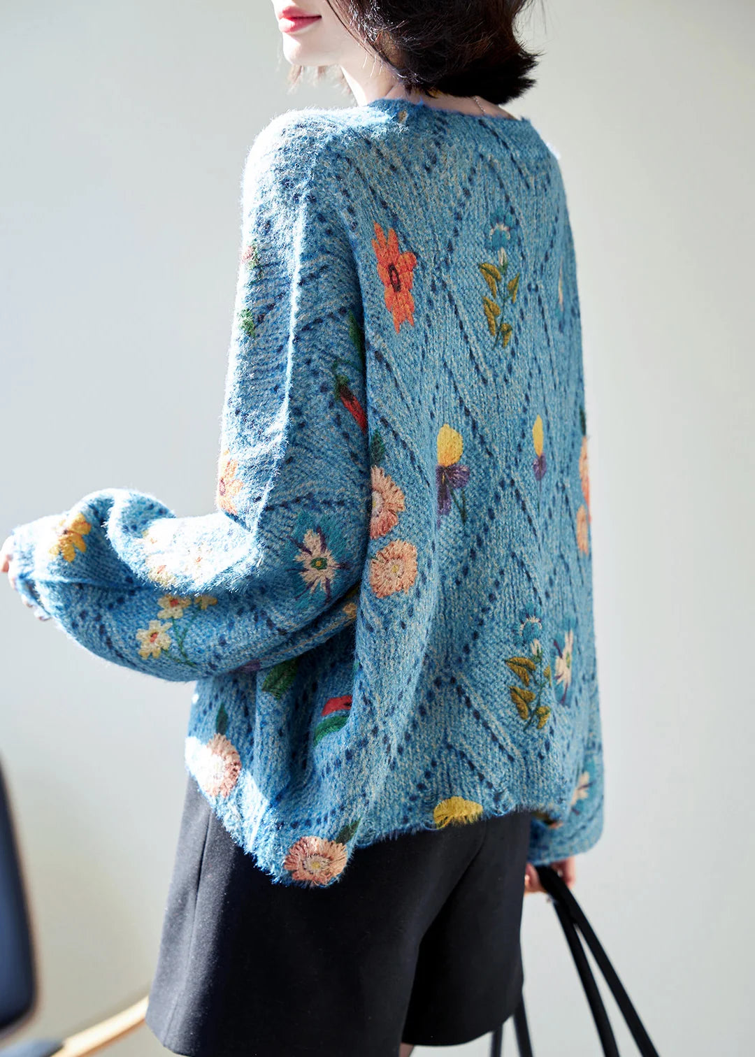 Dames Oversized Trui Gebreid Bloemenprint Herfststijl 2