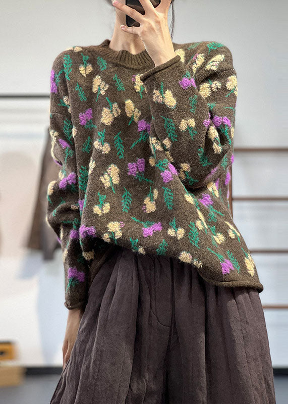 Dames Oversized Trui Met O-hals Jacquard Stijl 1