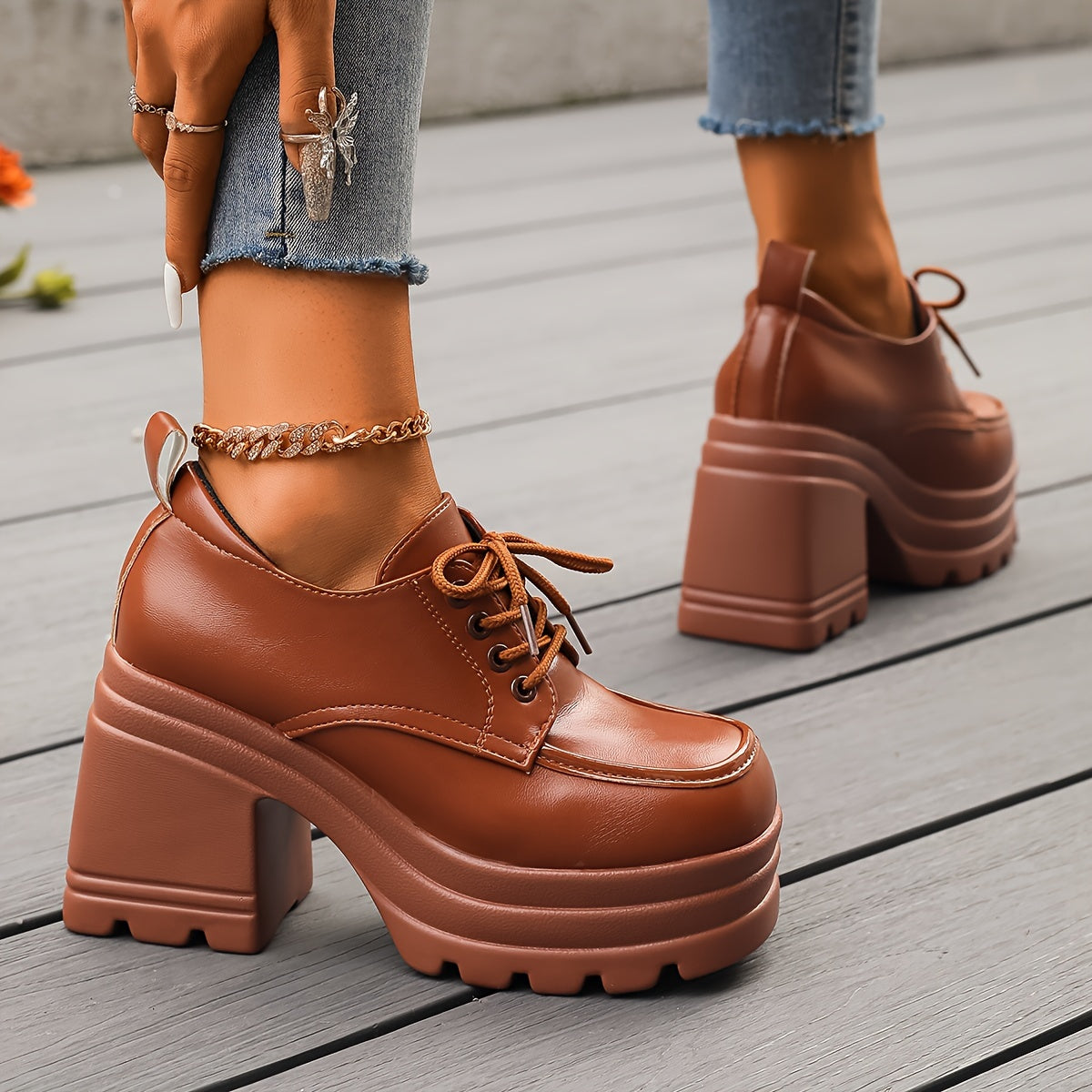 Dames Oxfords met Blokhak en Platform 3