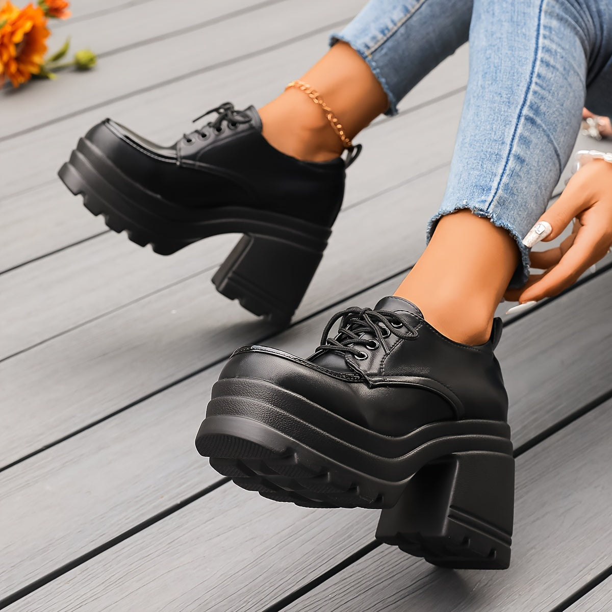 Dames Oxfords met Blokhak en Platform 6