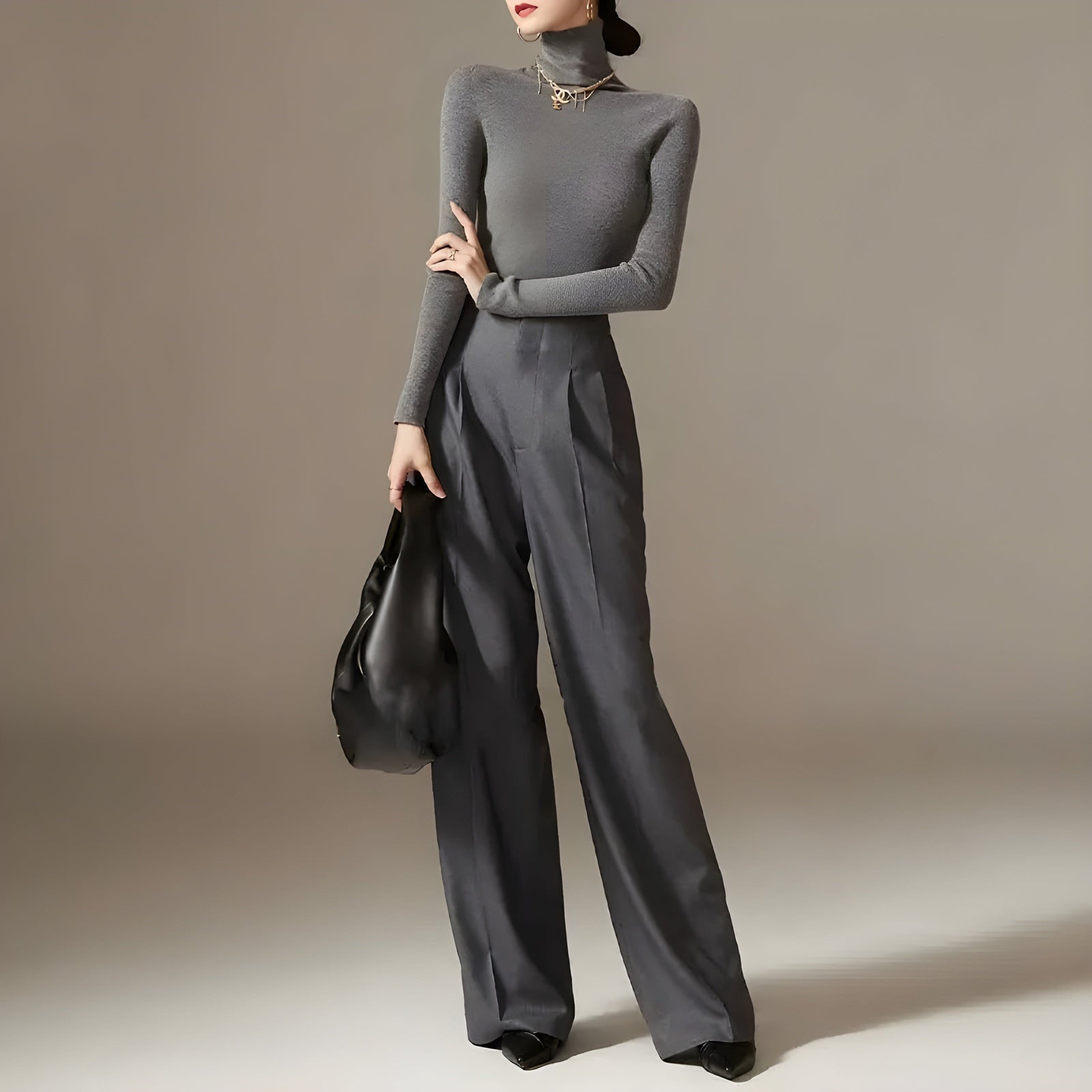 Dames Palazzo Broek Geplooid Met Hoge Taille en Wijde Pijpen 1