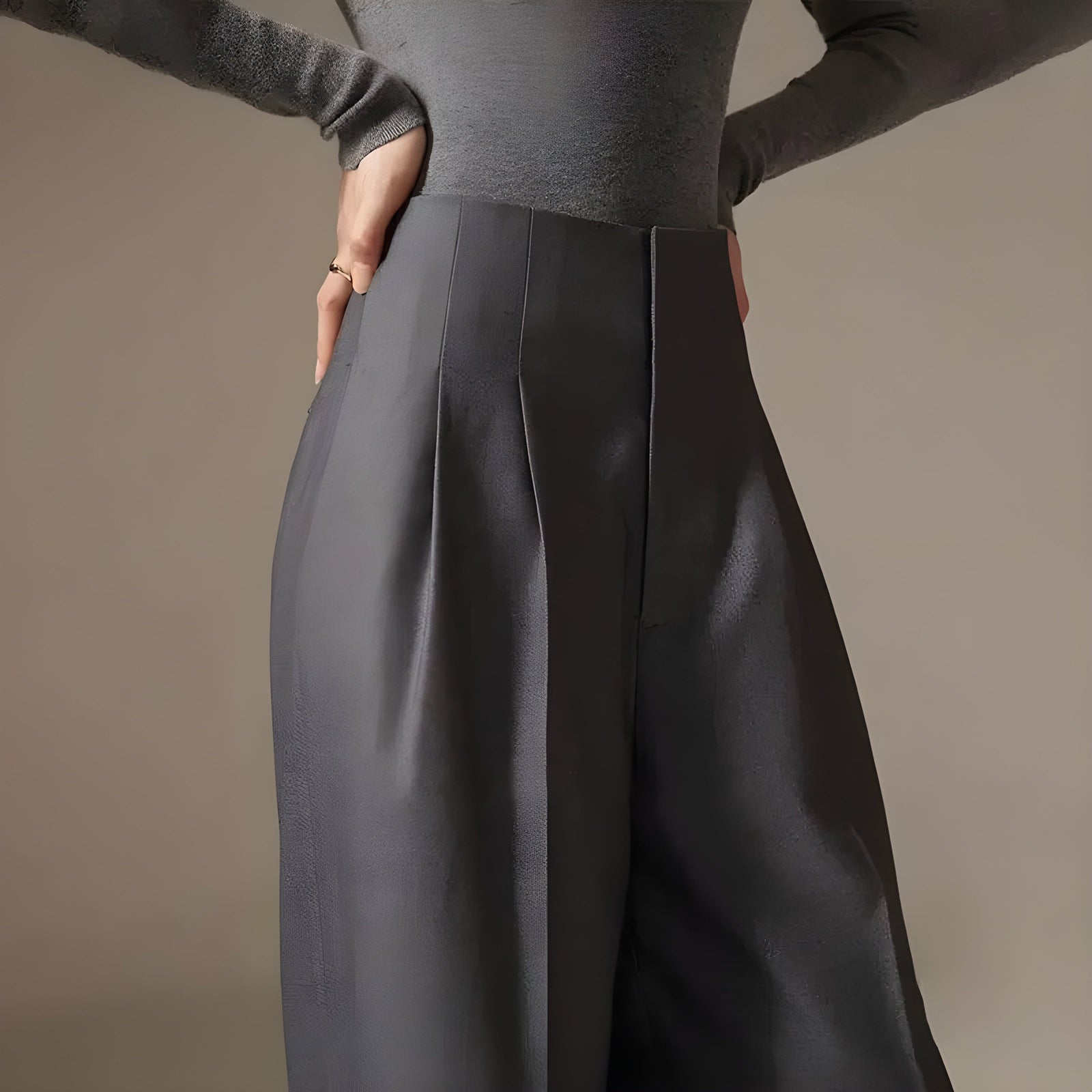 Dames Palazzo Broek Geplooid Met Hoge Taille en Wijde Pijpen 3