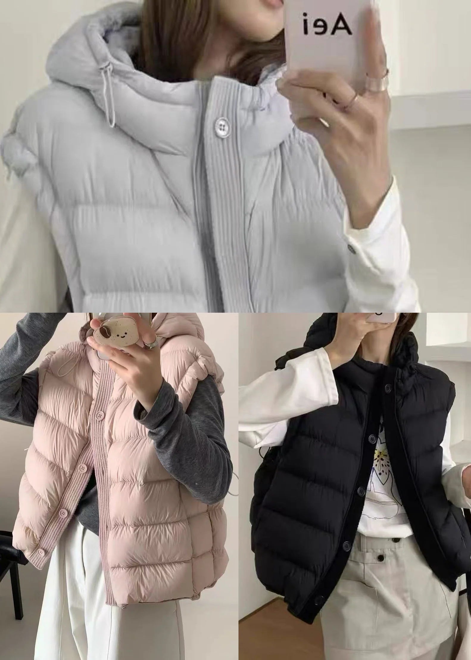 Dames Parka Met Capuchon Lichtblauw Casual Stijl 4