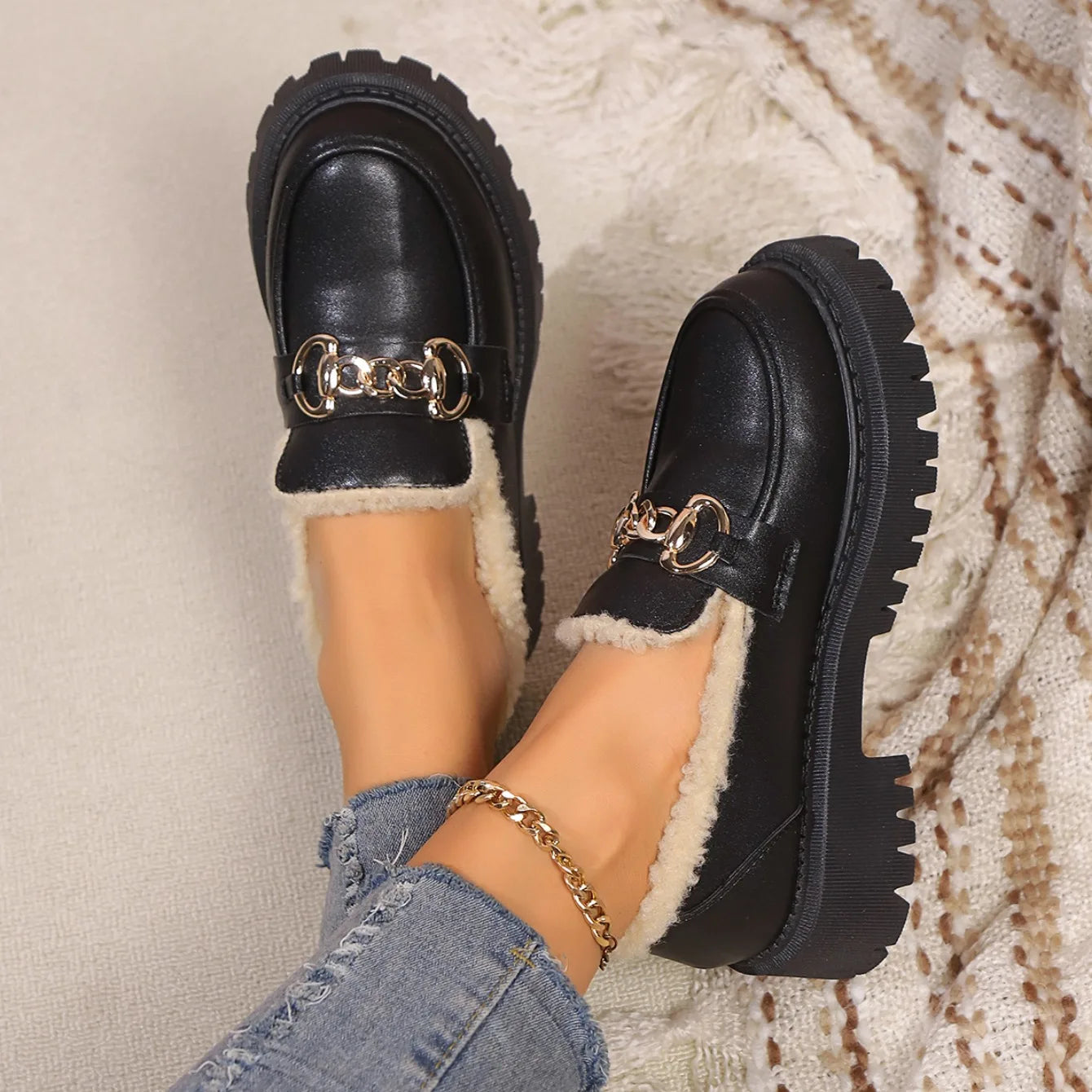 Dames Platformloafer met Sherpavoering 8
