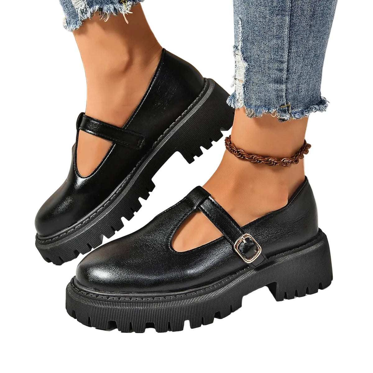 Dames Platformschoenen Retro Stijl met Gesp 0