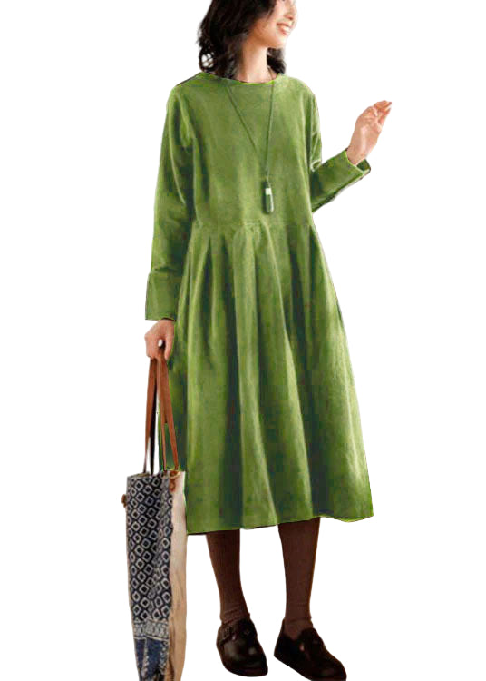 Dames Plus Size Corduroy Jurk met Knopen en Zakjes 3