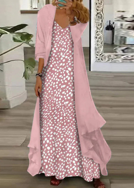Dames Plus Size Tweedelige Set met V-hals en Print 4