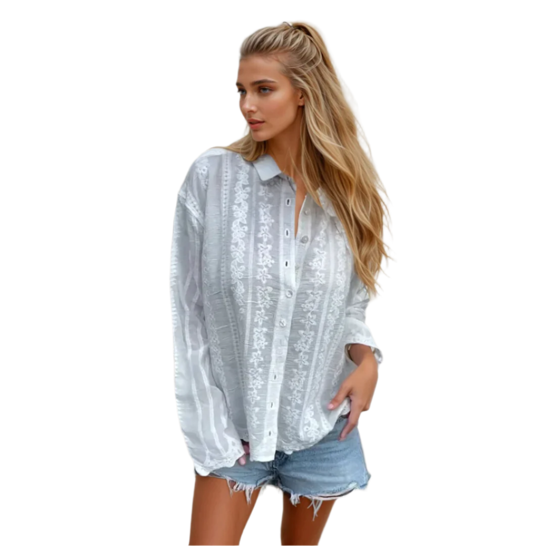 Dames Polo Kraag Blouse met Kant Detailing 0