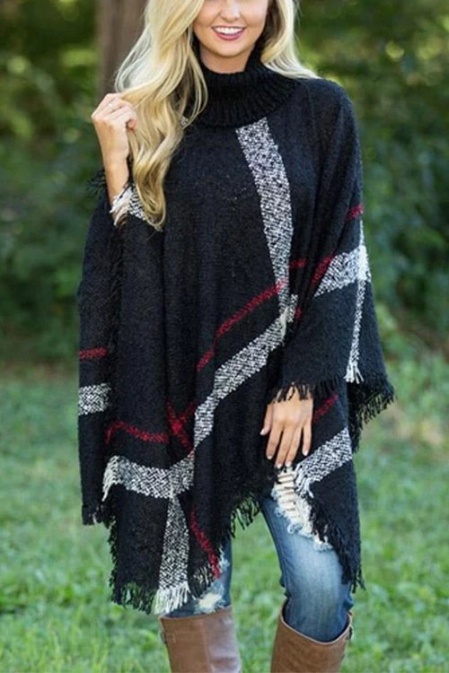 Dames Poncho Cape met Kwastjes en Kraag 8