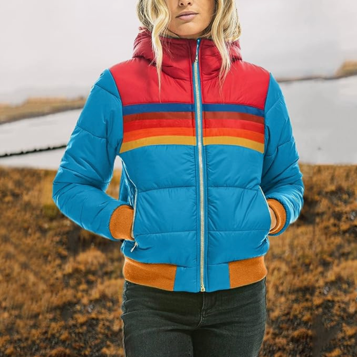 Dames Pufferjack Retro Gestreept 1