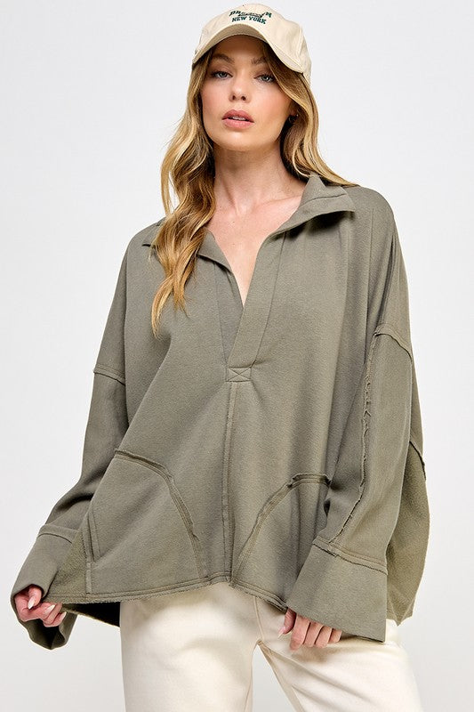 Dames Pullover V-Hals Dolman Mouwen Katoen 1