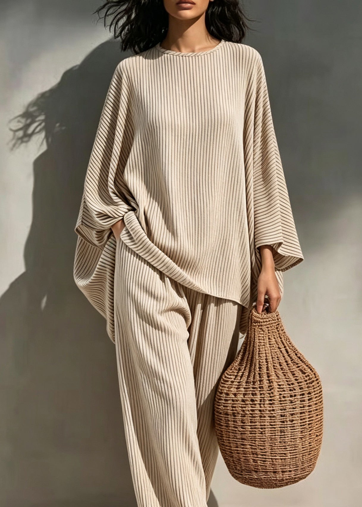 Dames Pyjama Set Tweedelig Gestreept Losse Pasvorm O-hals 1