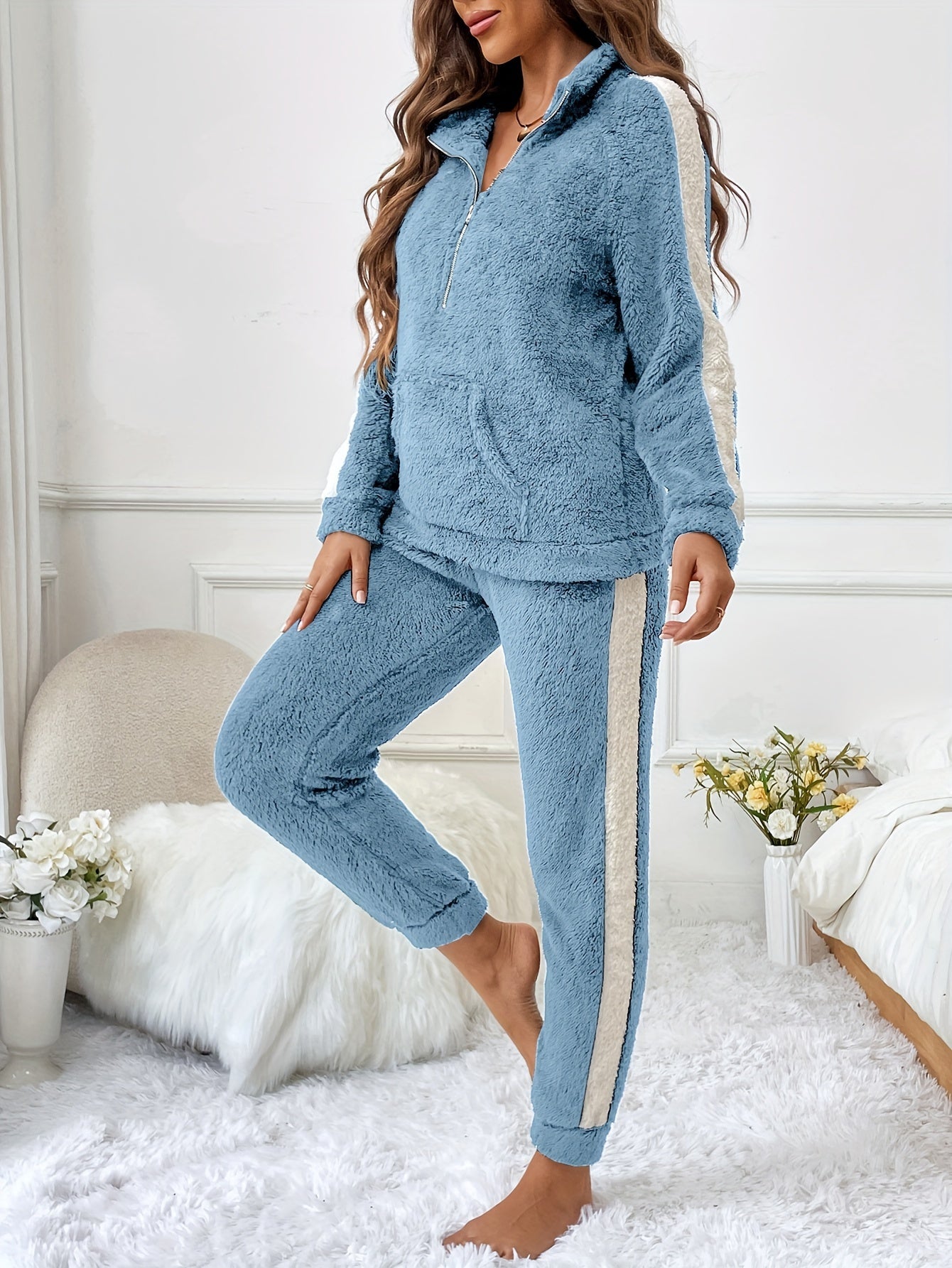 Dames Pyjamaset Trendy Met Halve Rits En Joggingbroek 1