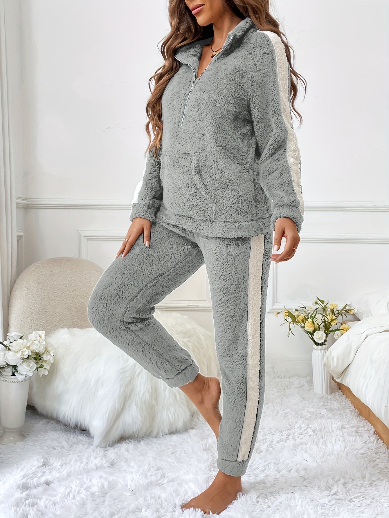 Dames Pyjamaset Trendy Met Halve Rits En Joggingbroek 2