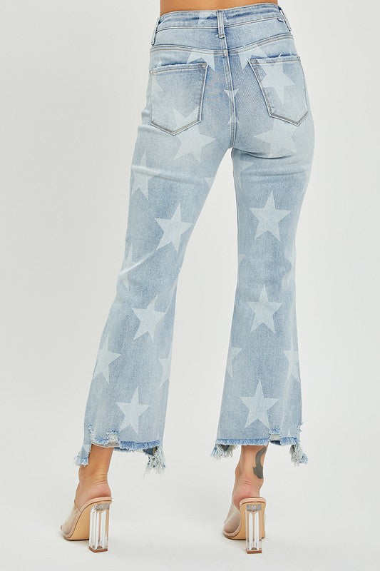 Dames Rechstreeks Jeans Met Sterrenprint Hoge Taille Licht Denim 4