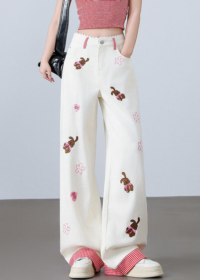 Dames Rechte Broek Geborduurd 0