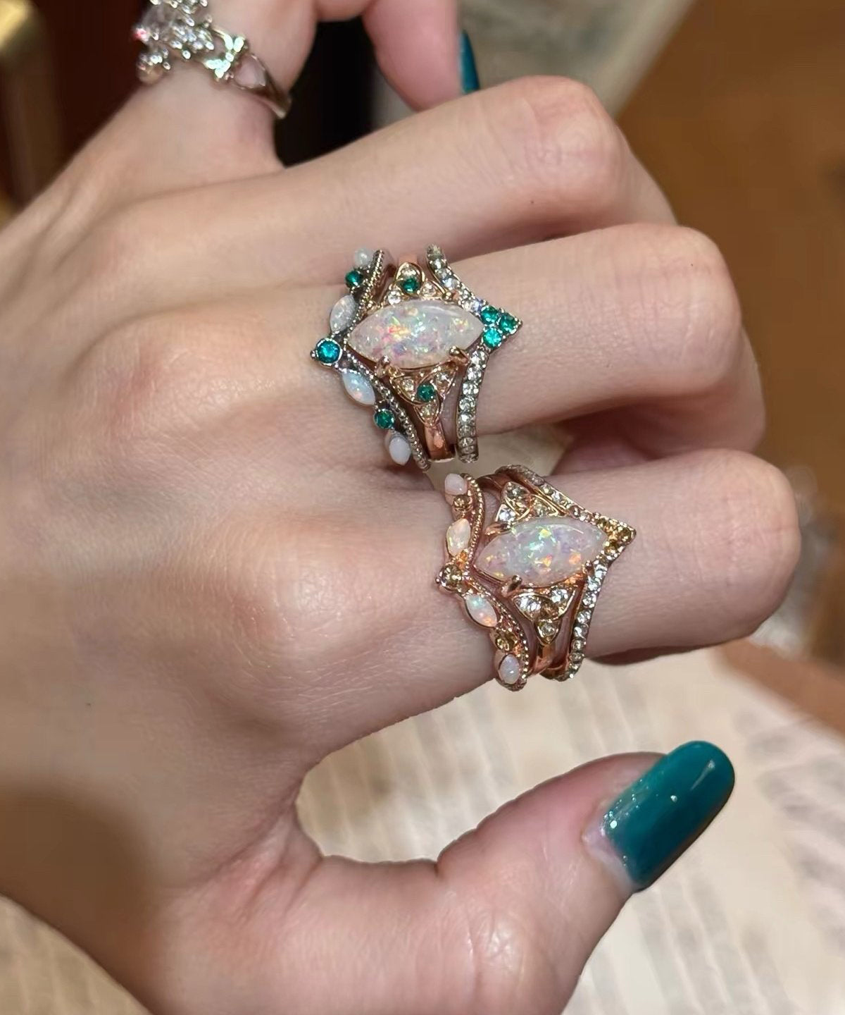 Dames Ringen Set Goudkleurig Met Zirkoon Accent 0