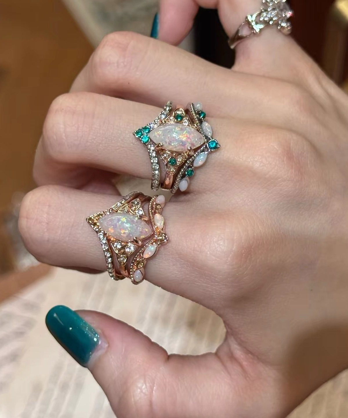 Dames Ringen Set Goudkleurig Met Zirkoon Accent 2