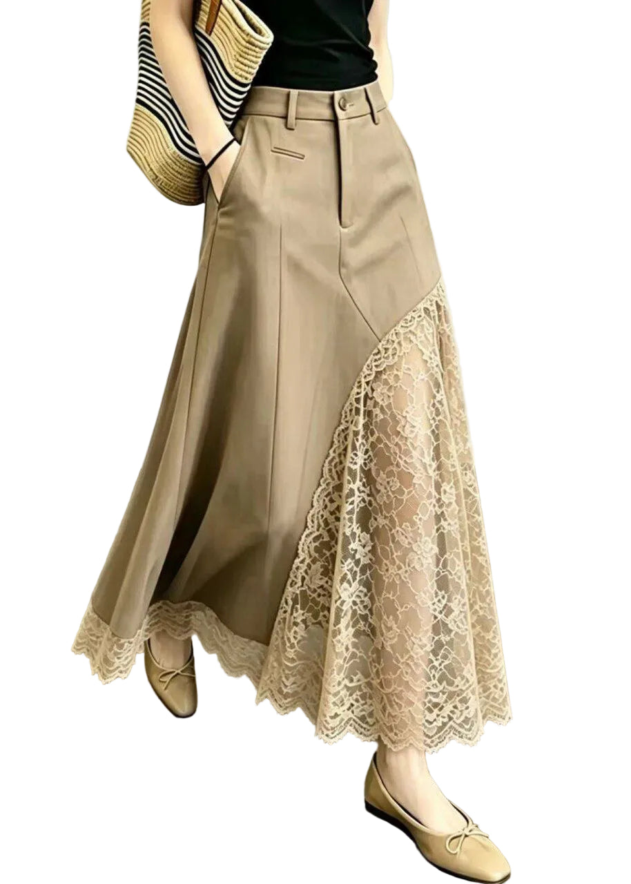 Dames Rok Hoge Taille Patchwork Kant Stijlvol Zomer 0
