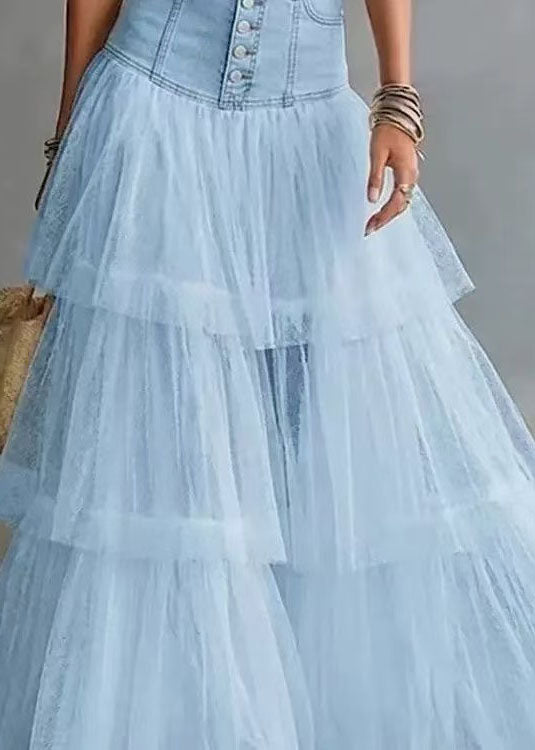 Dames Rok Hoge Taille Patchwork Tule Zomerstijl 4
