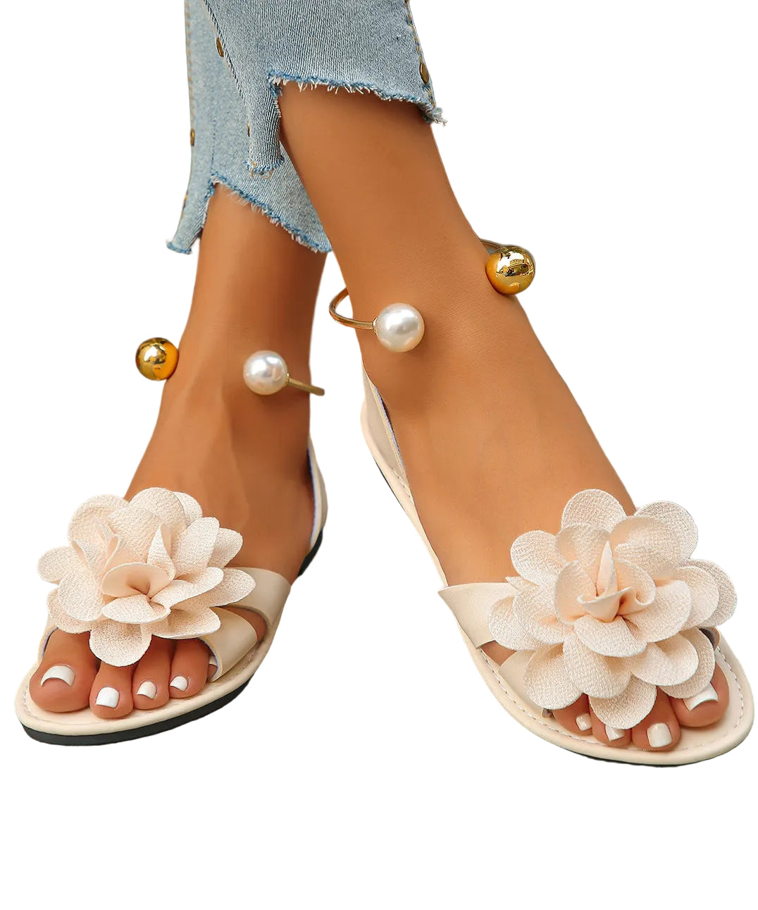 Dames Sandalen Bloemenpeeptoe Plat 3