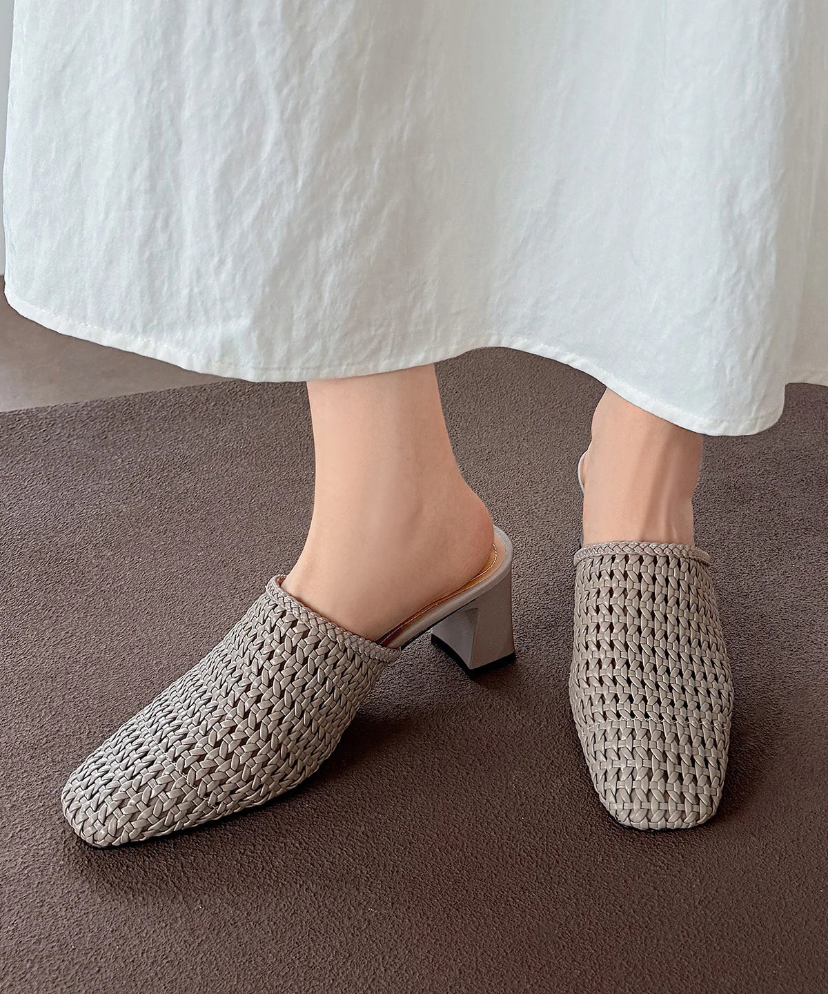 Dames Sandalen Met Dikke Hak Geweven Design 2